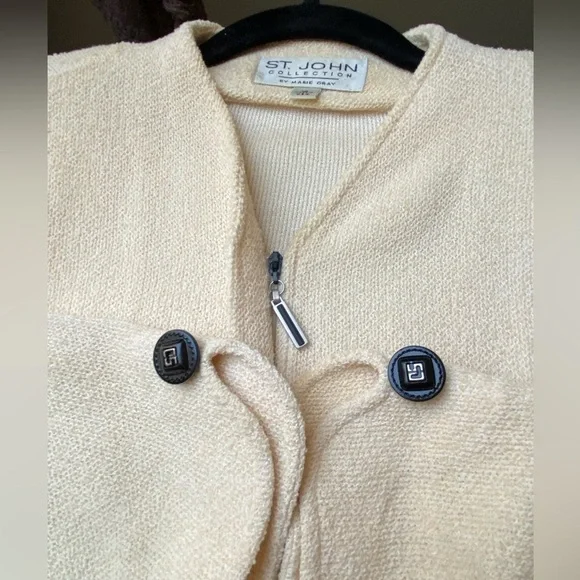 St John Collection Knit Yellow 3/4 Sleeve Blazer Zipper Closure Size 12
